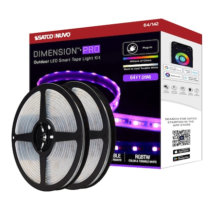 Nuvo Dimension Pro Tape Light Strip 64 ft. RGB + Tunable White - Plug - IP65 - Starfish IOT - RF Remote 64/142